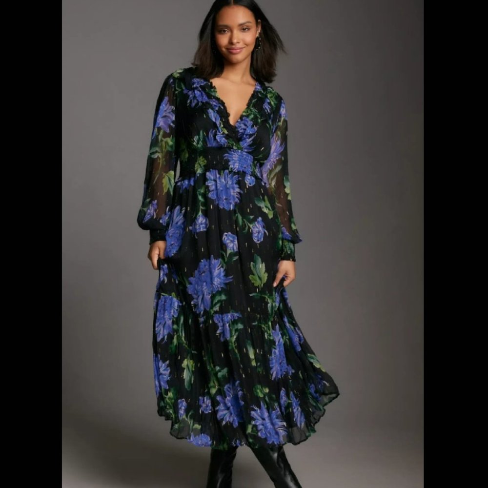 Anthropologie The Odetta Ruffled V-Neck Dress